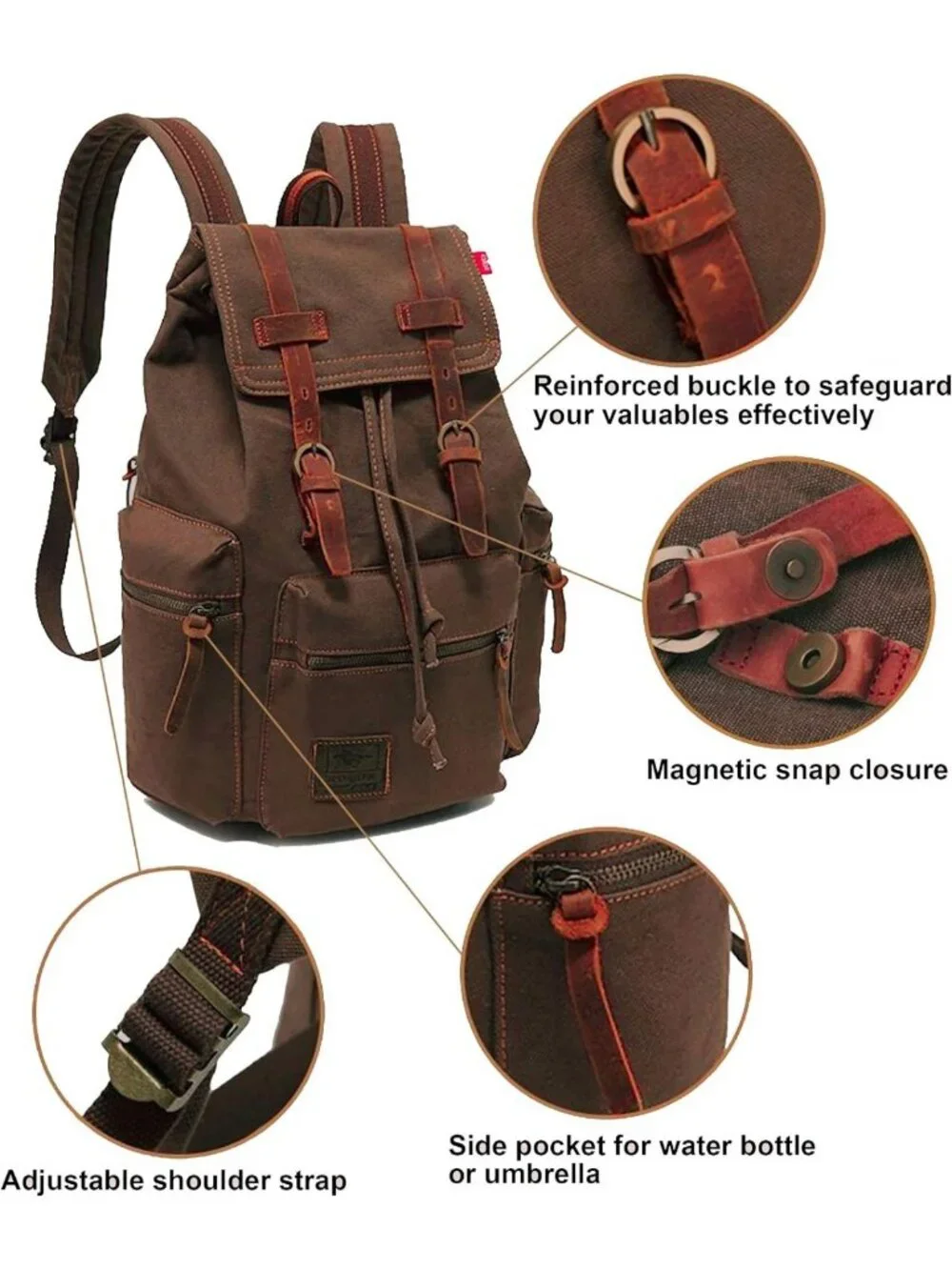 Vintage Canvas Travel Backpack, Leather Trim, Padded Laptop Sleeve, Hidden